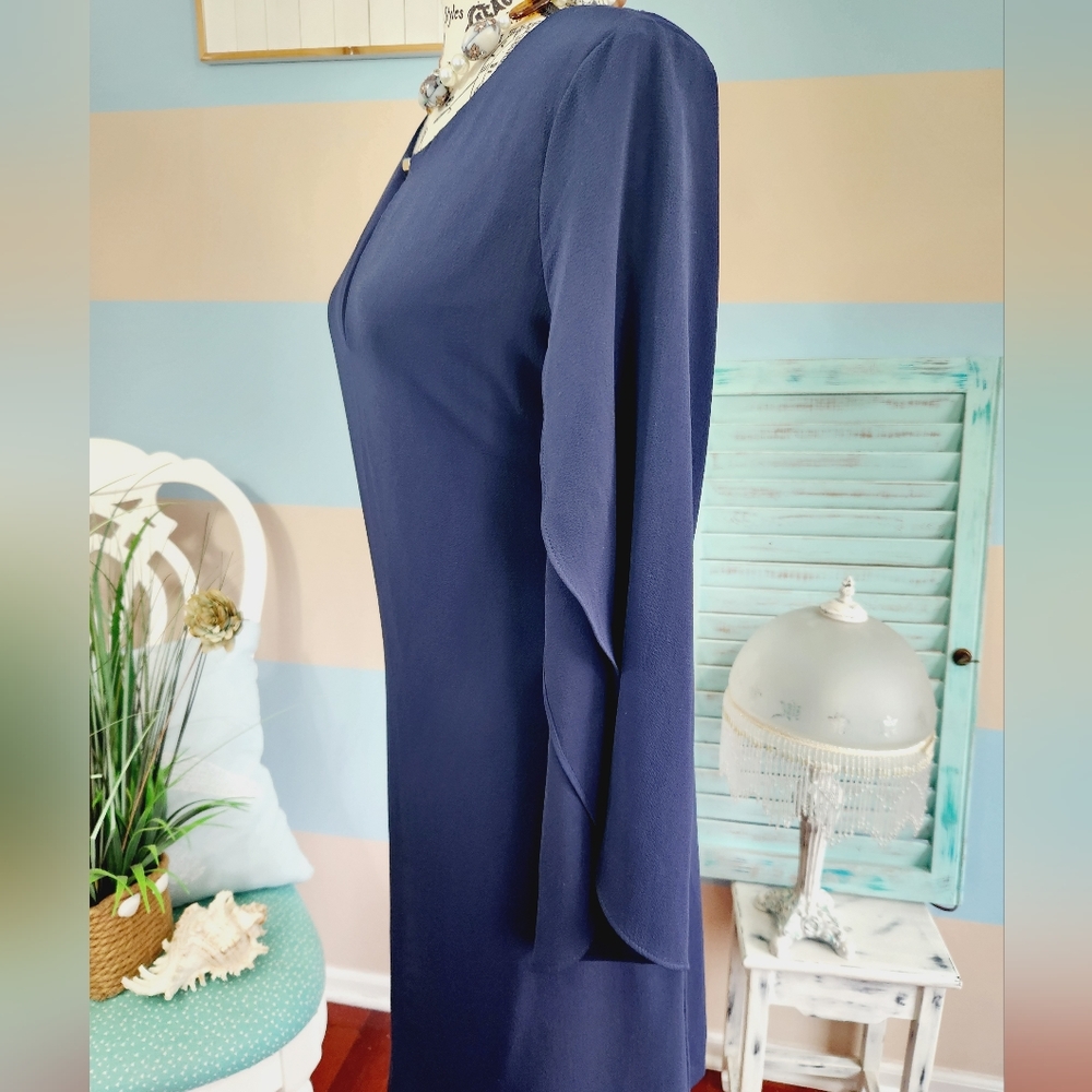 NWT Kensie Navy Split Sleeve Keyhole Crepe Dress - Picture 7 of 12